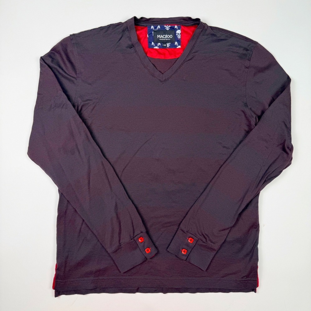 Maceoo V-Neck Edison Rustic Red Mens Size 3/M Excellent Long Sleeve Micro-Knit